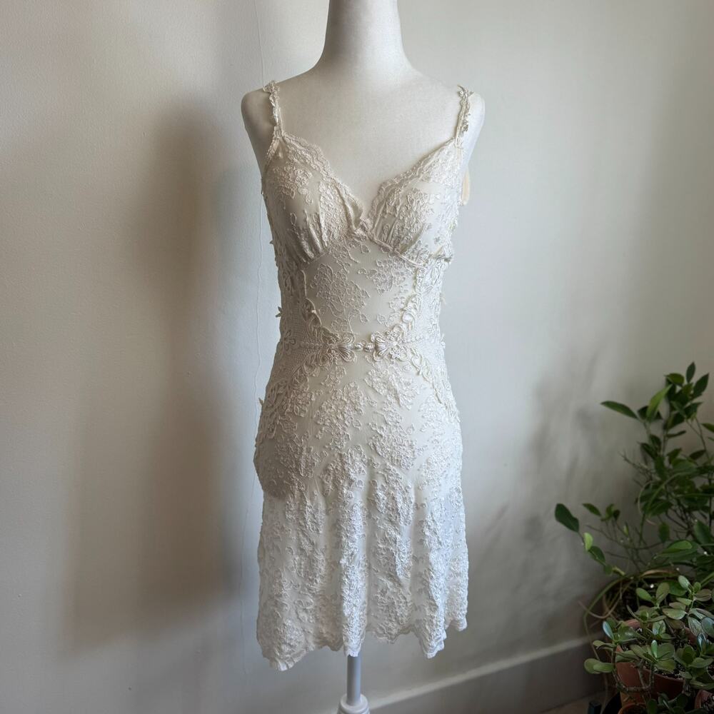 Y2K Claire Pettibone Coquette Chemise Slip Dress Babydoll Ivory Cream Lace